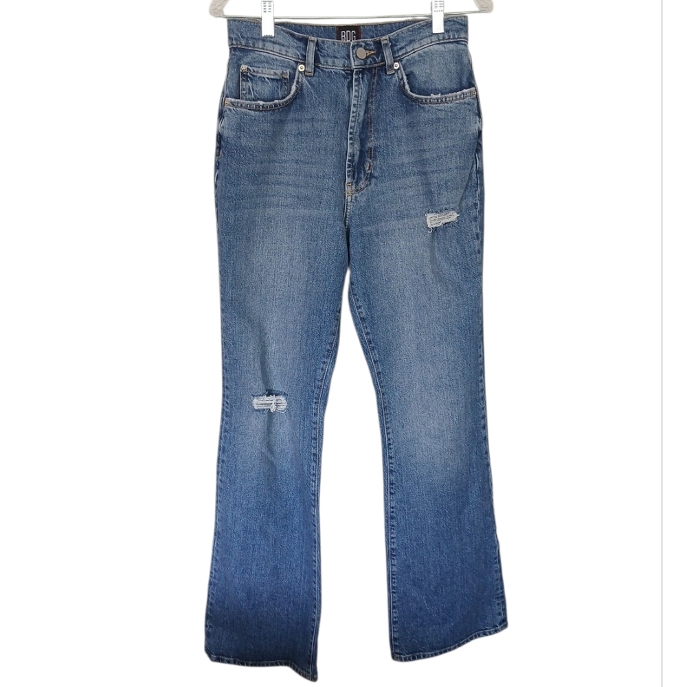 BDG Urban Outfitters Blue High Rise Stretch Flare Jeans with Distressing Size 28